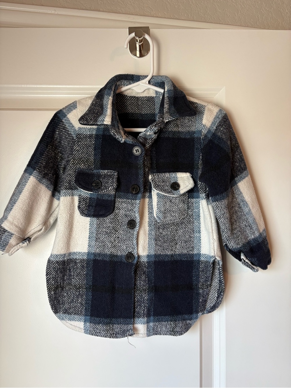 Kids Navy & White Plaid Button-Up Shirt Jacket